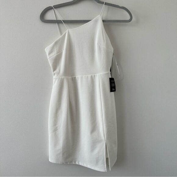 Lulu’s Party for Two Ivory Asymmetrical Bodycon Mini Dress small bridal wedding - Picture 4 of 9